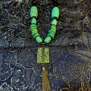 Beautiful Handmade India Torquoise Silver and Black stone necklace